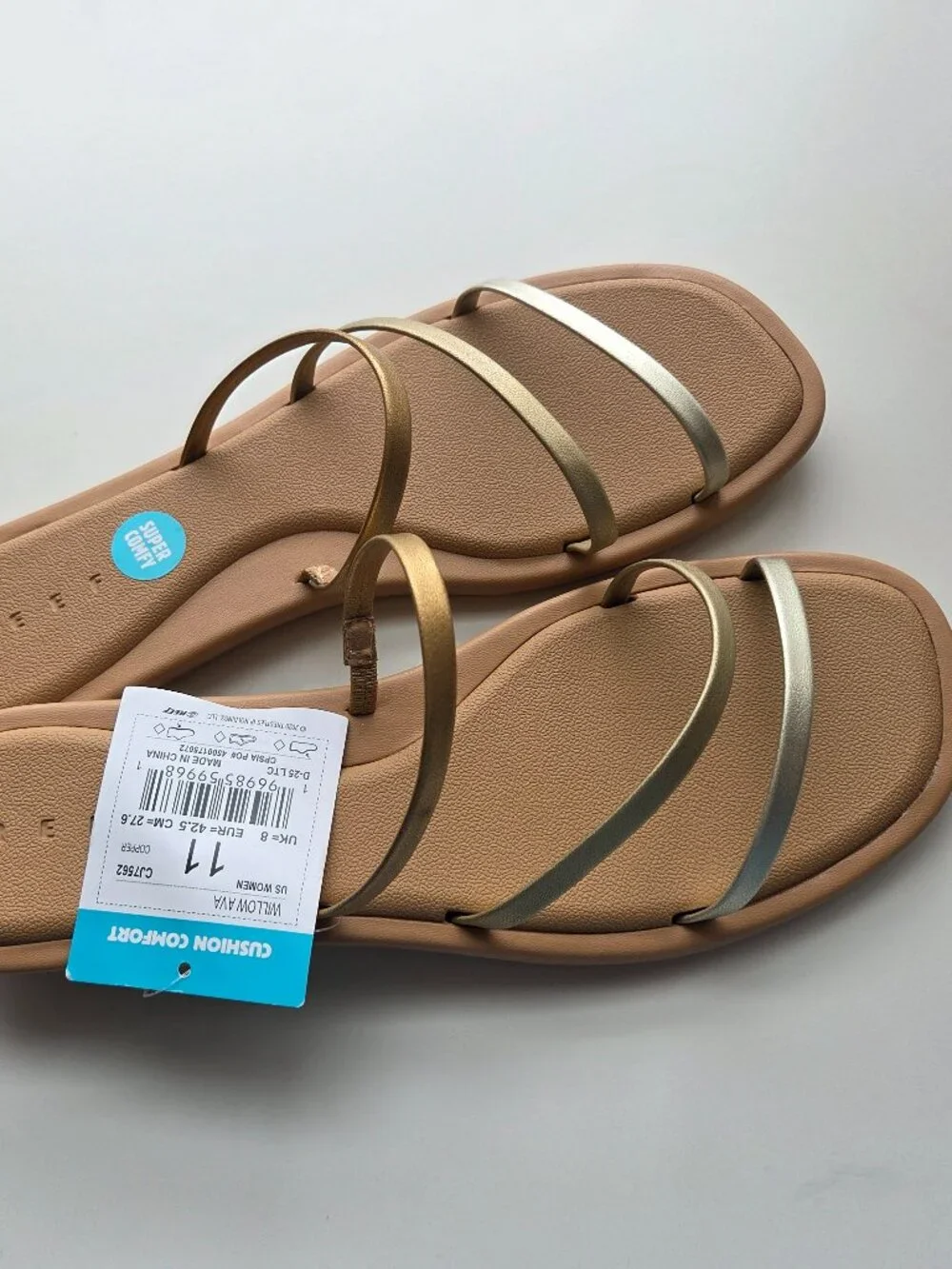 REEF Willow Ava Metallic Strappy Flat Slip On Sandals Size 11 Womens NEW Neutral